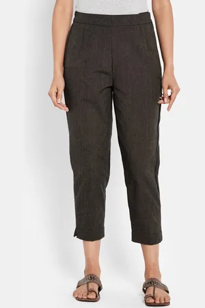 Fabindia Women Slim Fit Cropped Mid-Rise Chinos Slim Fit Trousers