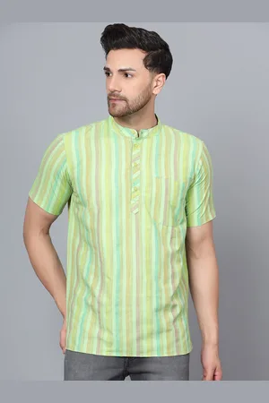 Latest Chikan Garments Striped Band Collar Pure Cotton Short Kurta
