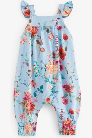 Next Infant Girls Floral Printed Pure Cotton Rompers with Ruffles and Smocking