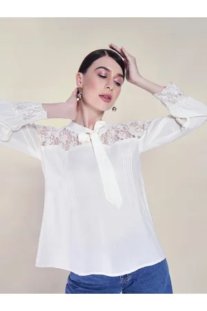 DressBerry Off White Tie-up Neck Lace-Up Detail Top