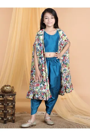 Cutiekins Girls Round Neck Gotta Patti Detailed Top & Dhoti Pant With Jacket