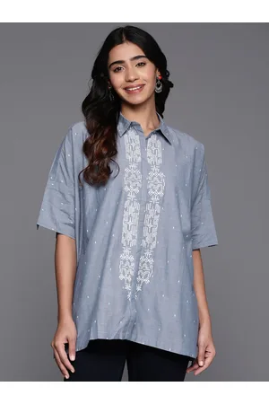 Biba Dobby Weave Cotton Shirt Style Longline Top