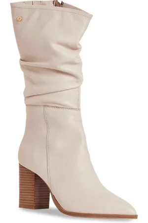 Peach Flores Women Vivinne High-Top Pointed Toe Block Heeled Leather Slouchy Boots