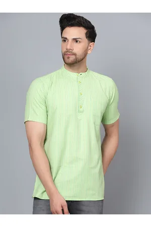Latest Chikan Garments Striped Band Collar Pure Cotton Short Kurta