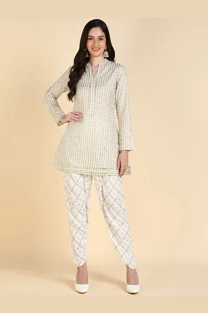 Kalini Floral Printed Pure Cotton A-line Kurta With Dhoti Pants