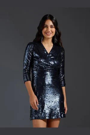 20Dresses Blue Embellished V-Neck Sequinned Sheath Mini Dress