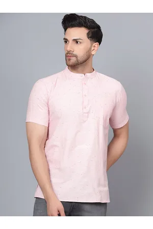 Latest Chikan Garments Striped Band Collar Pure Cotton Short Kurta
