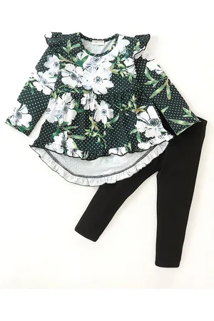CrayonFlakes Girls Printed Pure Cotton Clothing Set