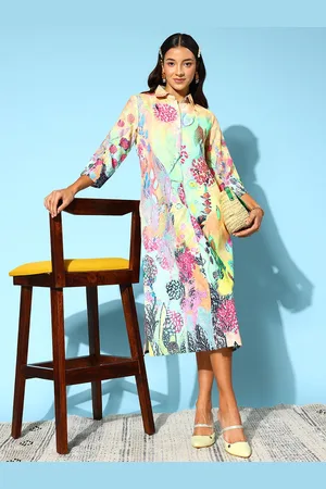 Indo Era Ethnic Motifs Print Cotton Shirt Midi Dress