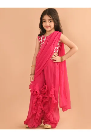 LilPicks Girls Embellished Top & Sharara With Attached Dupatta
