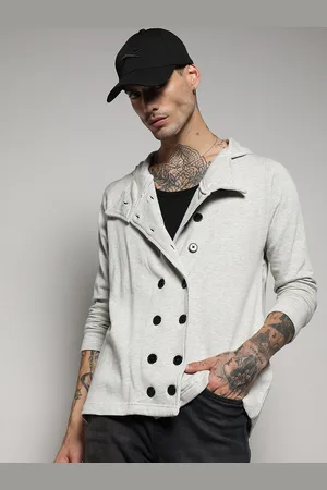 Campus Grey Long Sleeves Double-Breasted Windcheater Longline Tailored Jacket