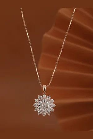 Carlton London Women Premium Rose-Gold Plated CZ Floral Pendant with Chain