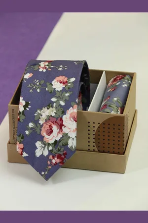 Tossido Men Floral Printed Cotton Necktie & Pocket Square