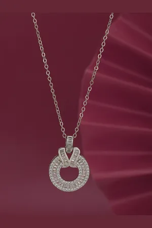 Carlton London Women Premium Rhodium-Plated CZ Circular Pendant with Chain