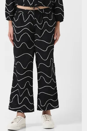 VERO MODA Girls Abstract Printed Flared Wide Mid-Rise Trousers