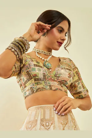 Soch Woven Design V-Neck Zari Silk Saree Blouse