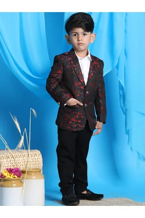 Vastramay Boys Maroon Jacquard Woven Single Breasted Blazers