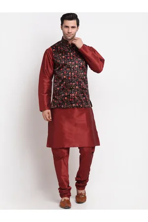 Kraft Men Kurta with Churidar & Printed Nehru Jacket