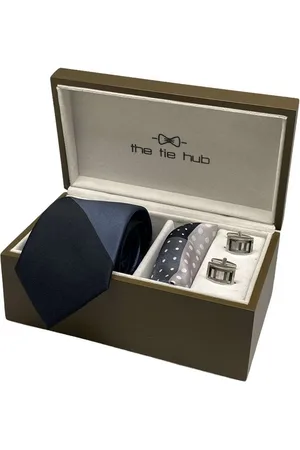 The Tie Hub Men Silk Necktie with Pocket Square and MOP Cufflink Gift Set