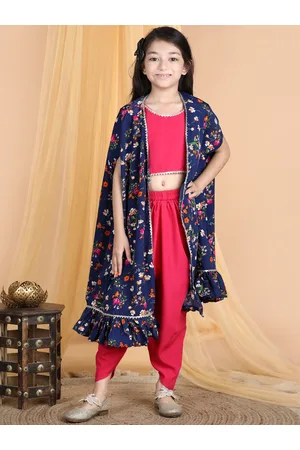 Cutiekins Girls Round Neck Gotta Patti Detailed Top & Dhoti Pant With Jacket