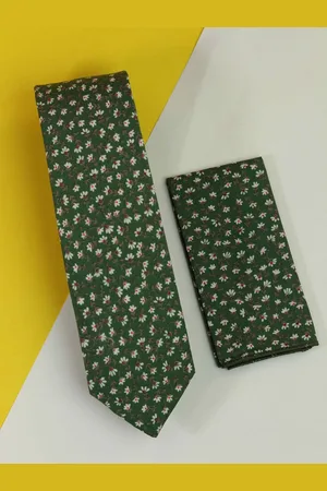 Tossido Men Floral Printed Cotton Necktie & Pocket Square
