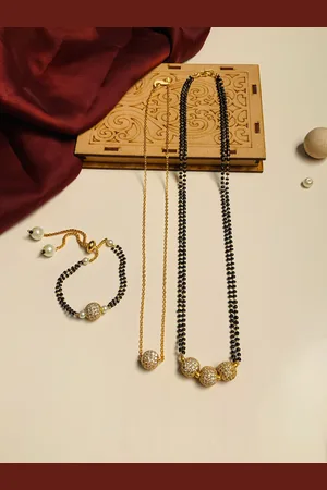 ABDESIGNS Set Of 3 Gold-Plated AD Studded Mangalsutra With Pendant Chain & Bracelet