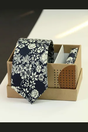 Tossido Men Floral Printed Cotton Necktie & Pocket Square