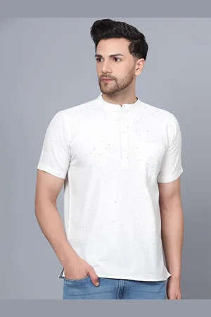 Latest Chikan Garments Striped Band Collar Pure Cotton Short Kurta