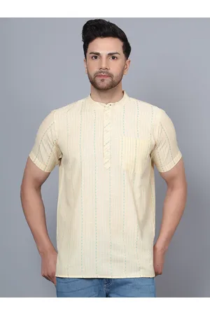 Latest Chikan Garments Striped Band Collar Pure Cotton Short Kurta