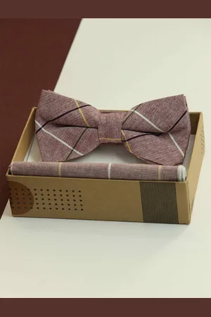 Tossido Men Checked Cotton Bowtie & Pocket Square Set