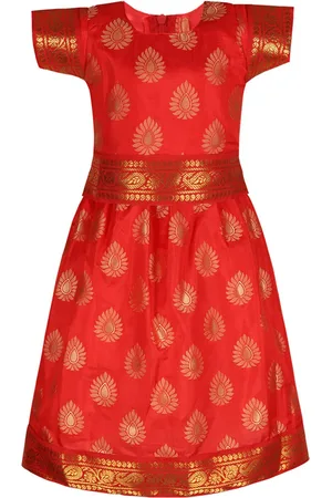 Wish Karo Girls Woven Design Zari Art Silk Ready To Wear Lehenga & Choli