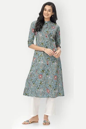 DRESOUL Ethnic Motifs Printed Thread Work Pure Cotton Straight Kurta