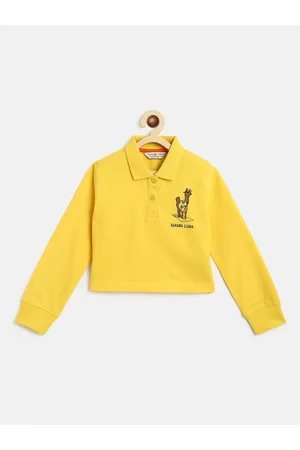 TALES & STORIES Girls Yellow Solid Cotton Polo Collar T-shirt