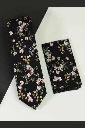 Tossido Men Floral Printed Cotton Necktie & Pocket Square