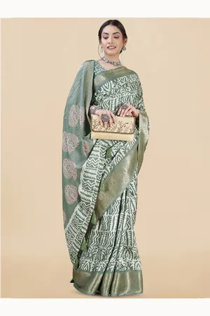 Women's Plain Weave Chiffon Floral Printed Saree with Blouse Piece – Mirchi  Fashion