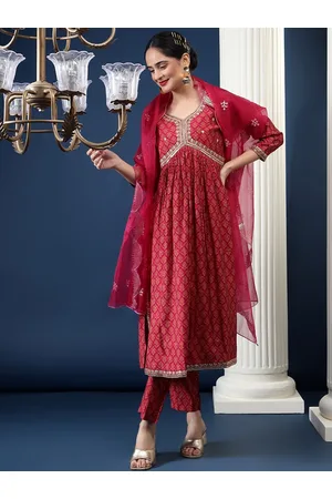 Bani Women Floral Printed Sequined Chanderi Silk Empire Kurta With Trousers & Dupatta