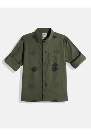 WROGN Boys Slim Fit Pure Cotton Printed Casual Shirt