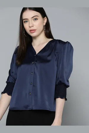Chemistry Puff Sleeve Satin Shirt Style Top
