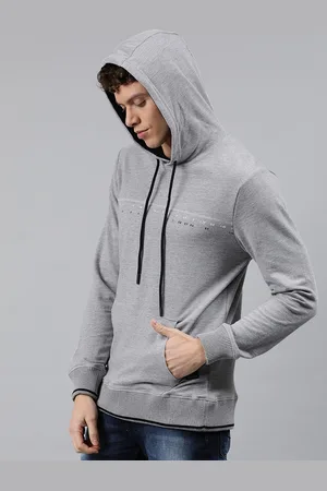 WROGN Men Grey Printed Hooded Sweatshirt