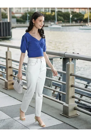 ONLY Women Blue Solid Crop Top