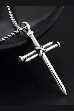 KARISHMA KREATIONS Silver-Plated Stainless Steel Jesus Cross Pendant With Chain