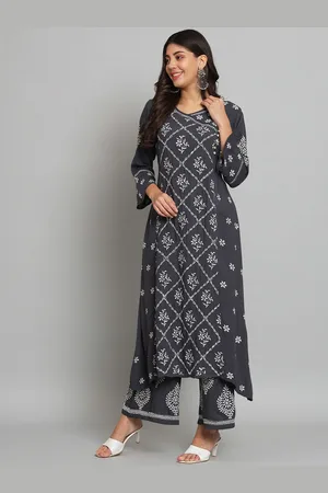 akheri Women Ethnic Motifs Embroidered Angrakha Chikankari Kurta With Palazzos