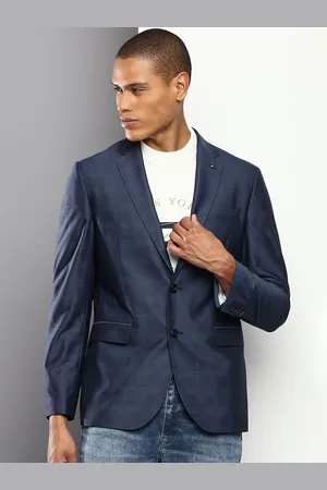 Tommy Hilfiger Men Navy Blue Striped Single-Breasted Blazer