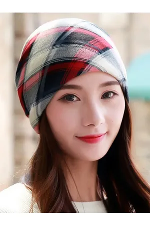 AlexVyan Checked Cotton Ponytail Beanie