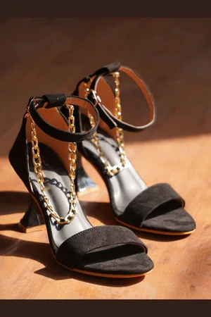 THE WHITE POLE Embellished Open Toe Block Heels With Ankle Loop