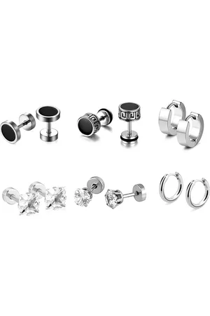 KARISHMA KREATIONS Unisex Set Of 6 Stainless Steel Circular Shaped Studs & Hoop Earrings