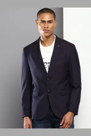Tommy Hilfiger Men Navy Blue Solid Single-Breasted Casual Blazer