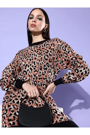 DressBerry Animal Print Self Design Knitted Jumper Dress