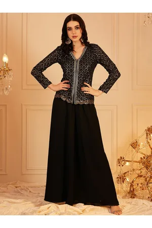 indo street Embellished V-Neck Top With Palazzos