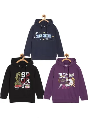 The Mom Store Kids Pack Of 3 Hooded Typography Cotton Printed Pullover